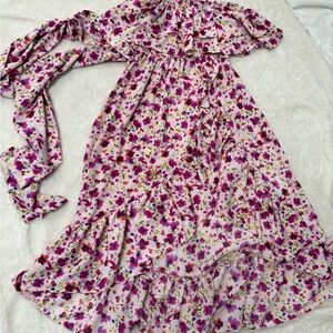 Misa Los Angeles Strapless Dress in Pink and Purple Floral